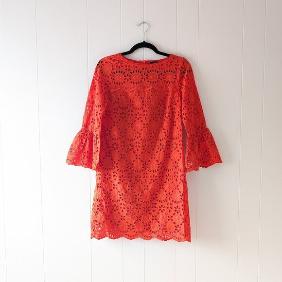 J.Crew Lace Pointelle Eyelet Orange Red Mini Dress, size 00 - Picture 1 of 6